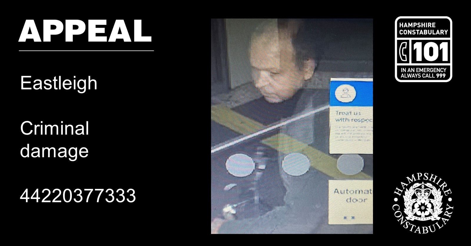 CCTV image released following criminal damage spree in Eastleigh