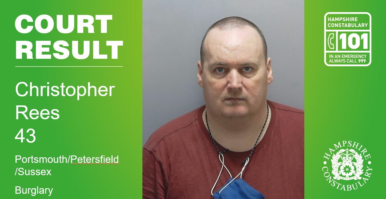  Man sentenced to three years and nine months in prison for string of charity shop and business burglaries in Hampshire and Sussex