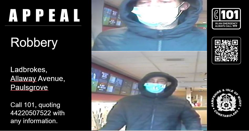 Appeal for information following Paulsgrove betting shop robbery