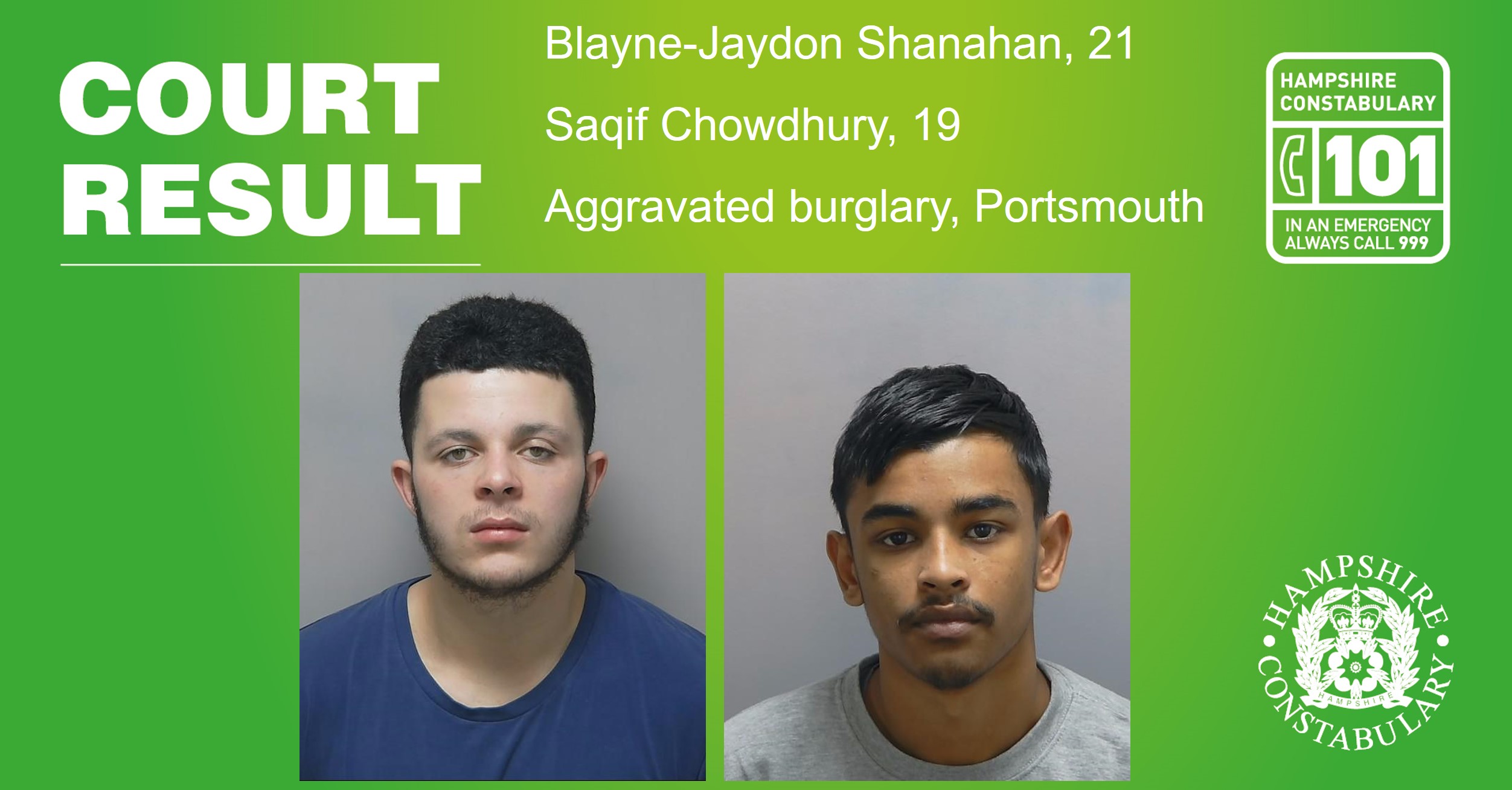 Two men sentenced to total of 15 years in prison following aggravated burglaries in Portsmouth
