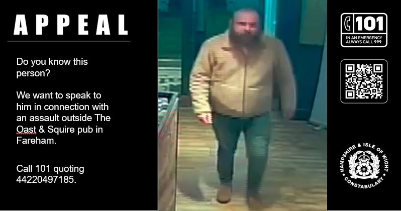 CCTV image released as part of investigation into serious Fareham assault
