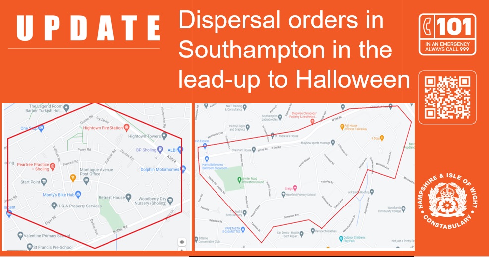 Police authorise dispersal zones for a safe Halloween in Southampton