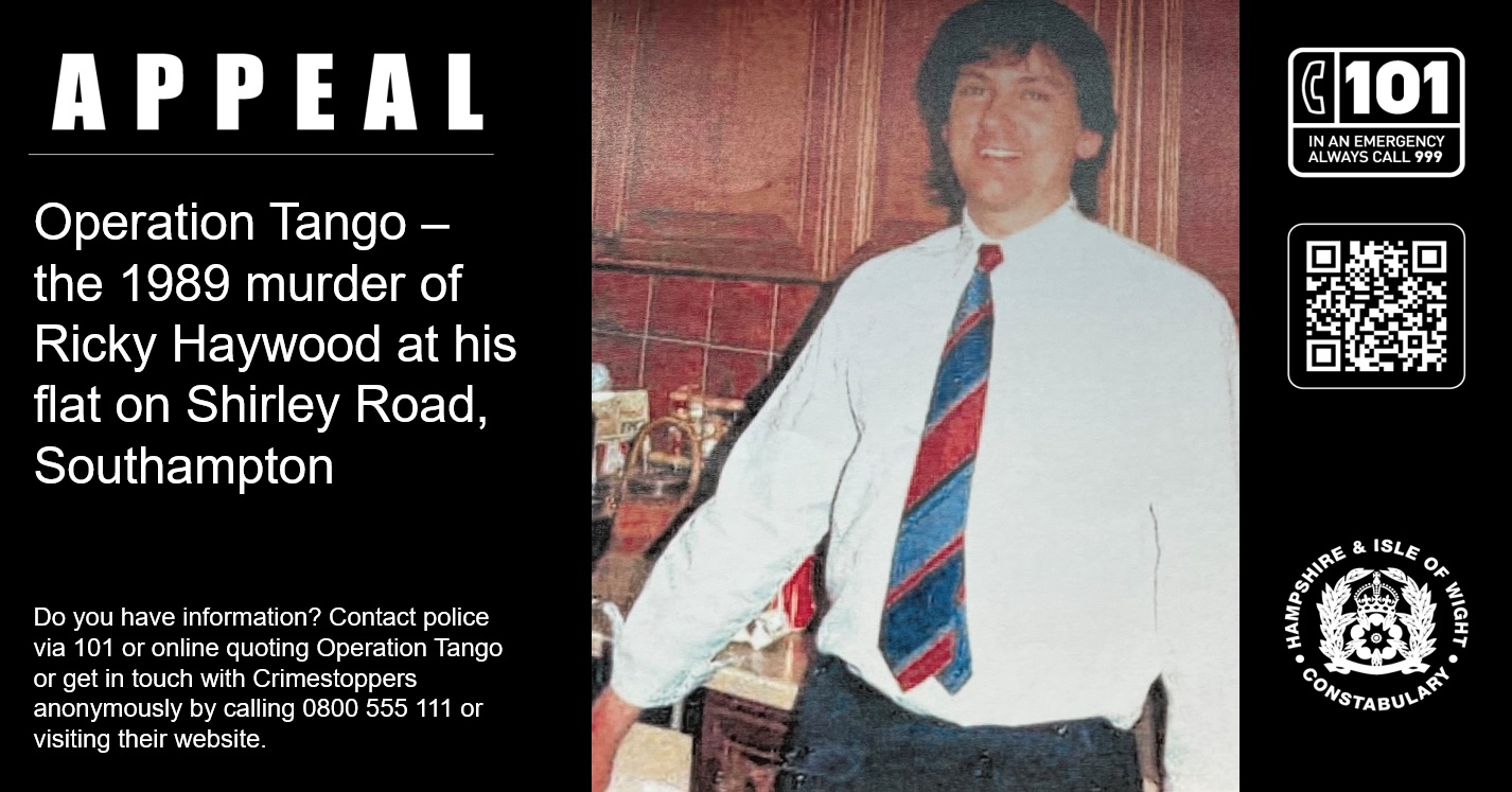Crimestoppers’ £20,000 reward for information into the murder of Southampton man Ricky Haywood extended as detectives continue to appeal to the public