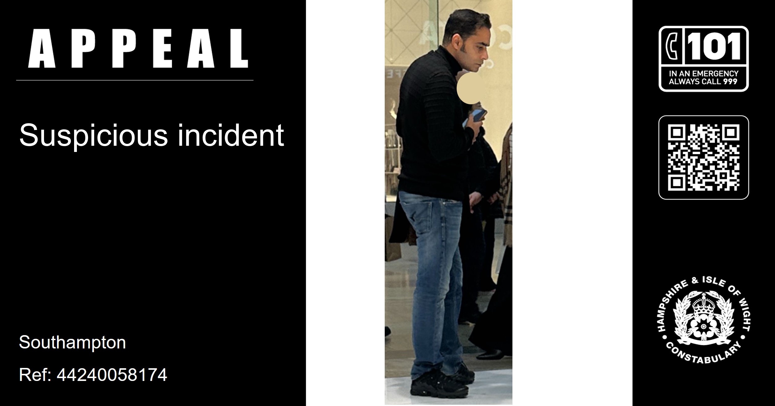 Appeal for information following suspicious incidents in Southampton city centre