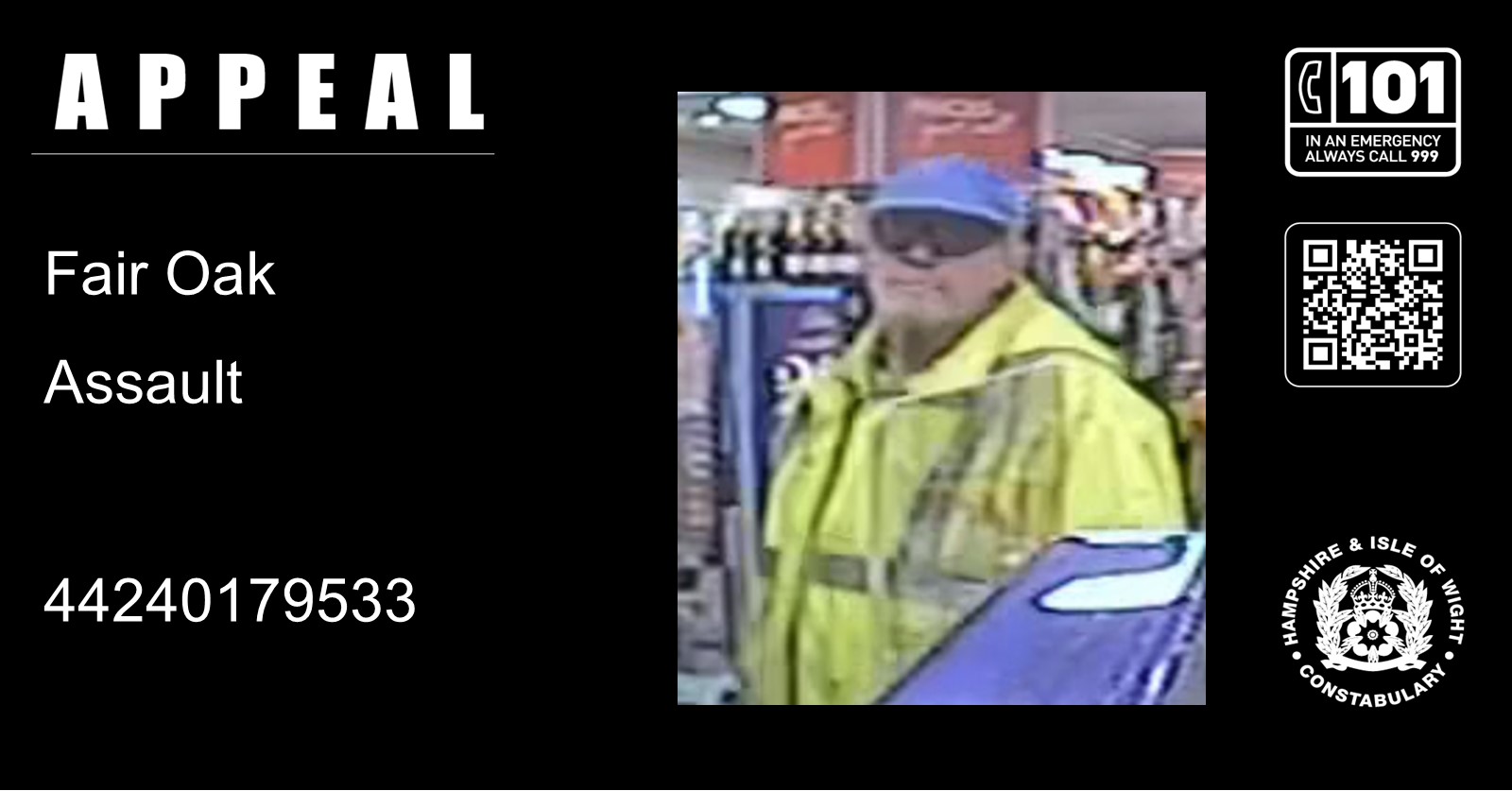  We are releasing this photo of a potential witness to a serious assault in Fair Oak.