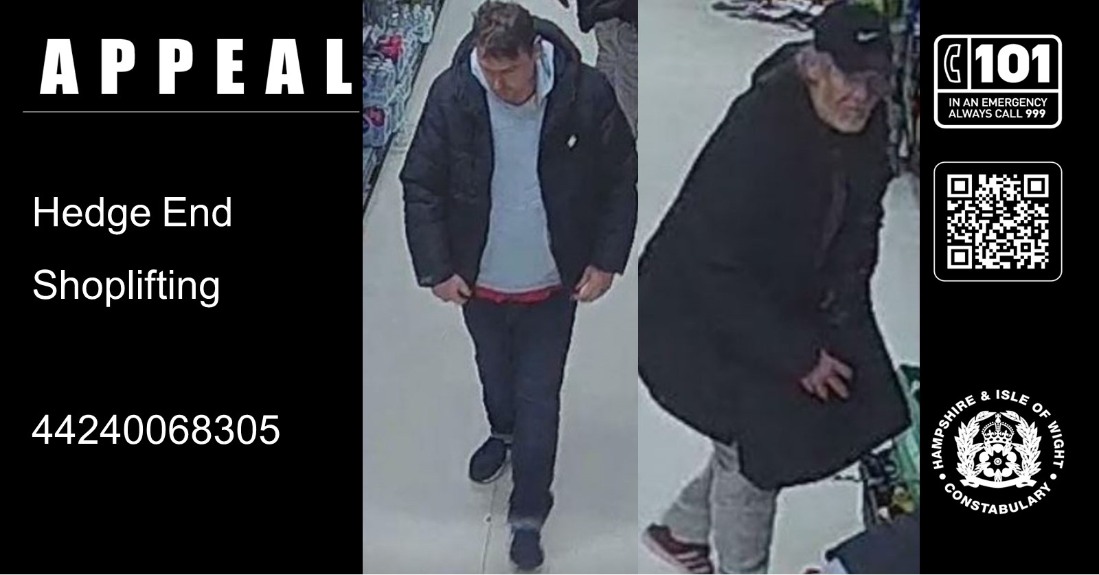 We would like to speak to these men in connection with a shoplifting incident which took place in Asda, High Street, West End.