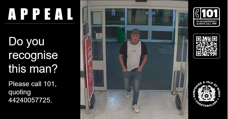 CCTV image released in connection with theft and public order incident in Havant ASDA