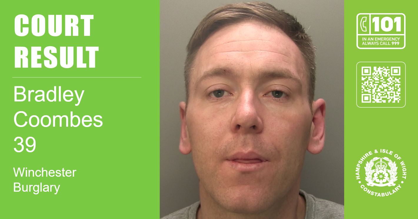 Burglar, 39, jailed for more than two years after stealing £600 from Winchester property
