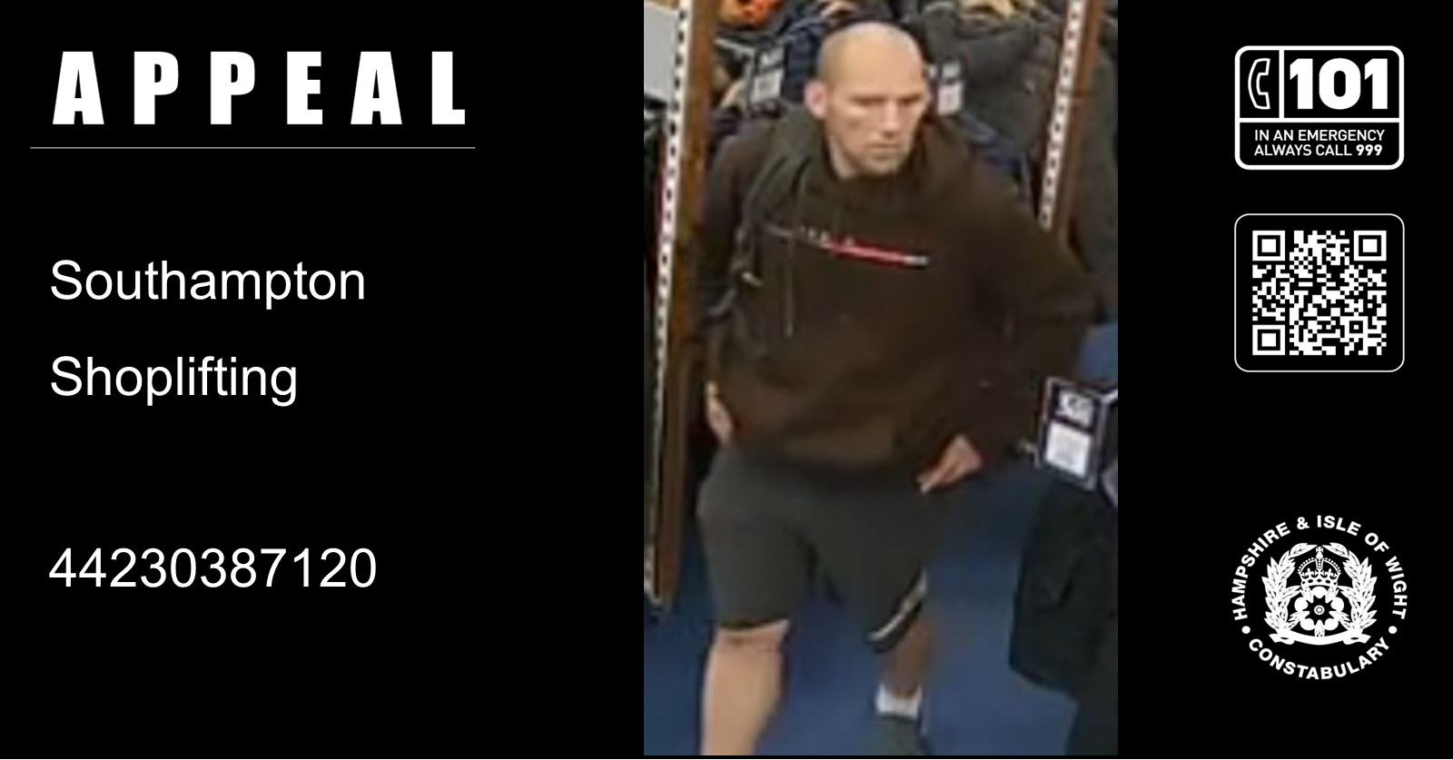 We would like to speak to this man in connection with a shoplifting incident which was reported at Go Outdoors, Third Avenue.