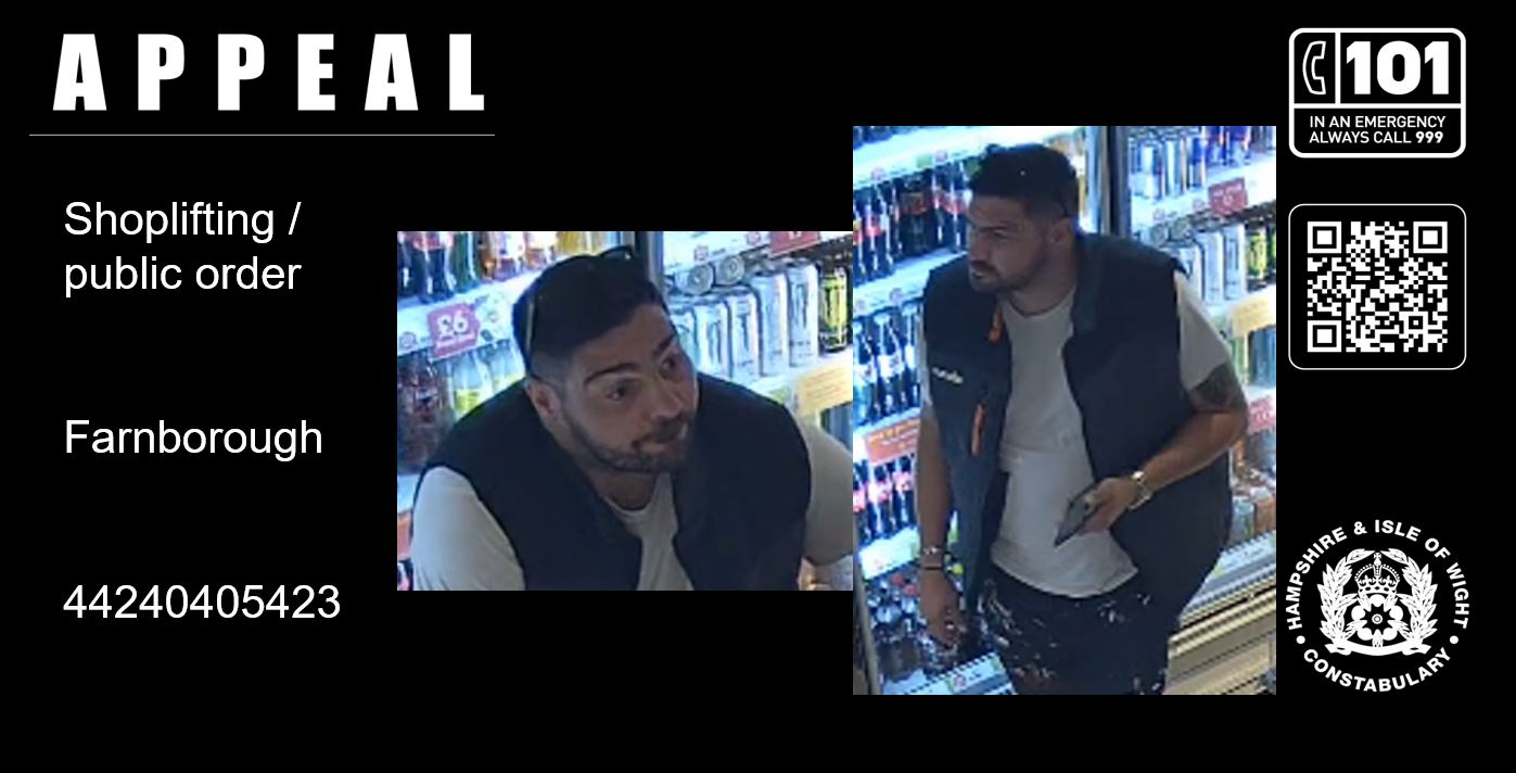 Image of man released following shoplifting and public order incident in Farnborough 