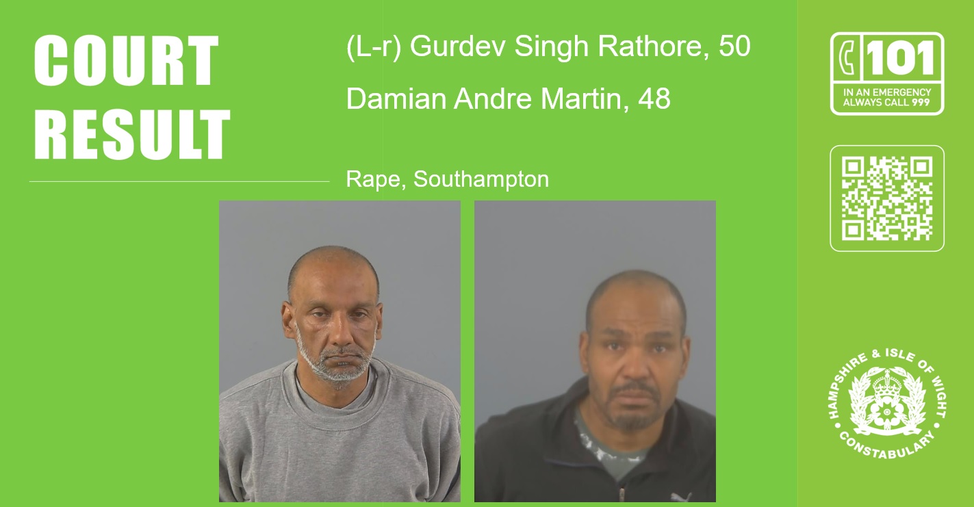 Two men jailed for combined total of 18 and a half years following the rape of a teenage girl in Southampton