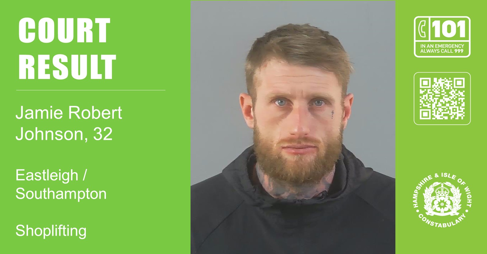 Jamie Robert Johnson, of no fixed abode, was sentenced when he appeared at Southampton Crown Court on Tuesday (11 February)
