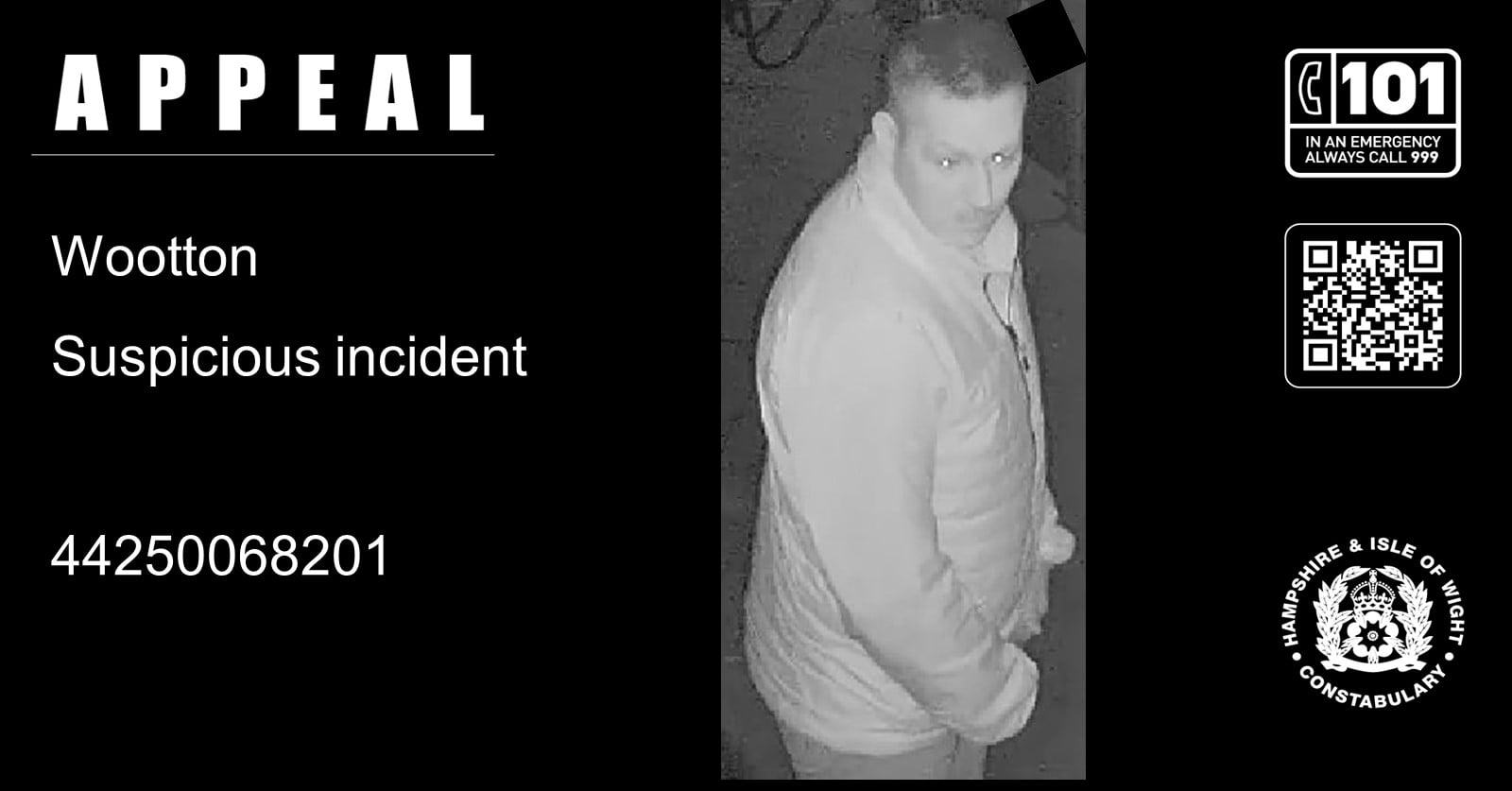 We would like to speak to this man in connection with a report of a man trespassing on property at an address on Station Road, Wootton. 