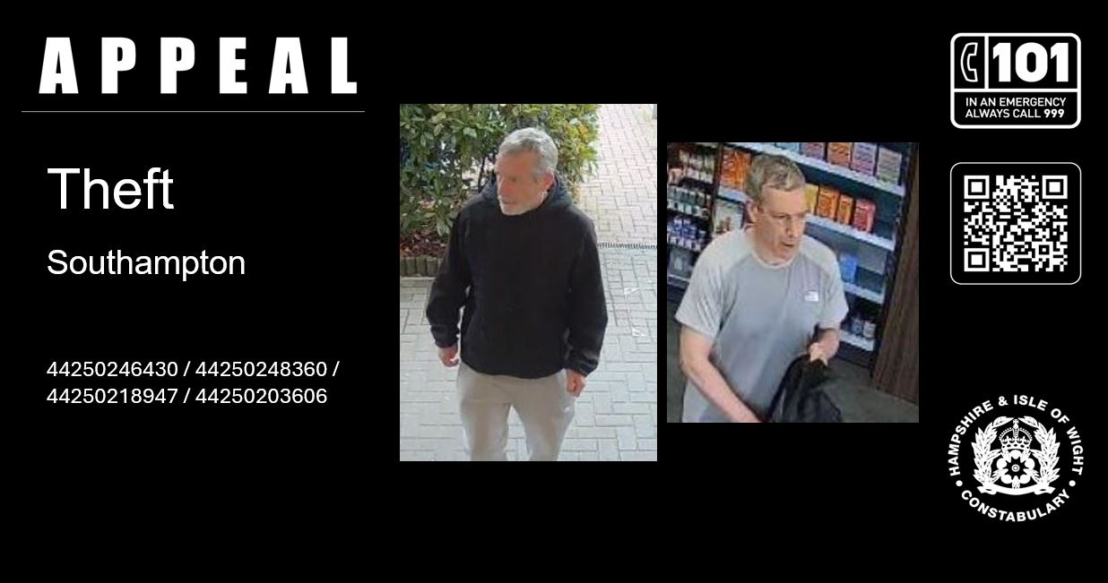 Appeal following incidents of shoplifting in Southampton