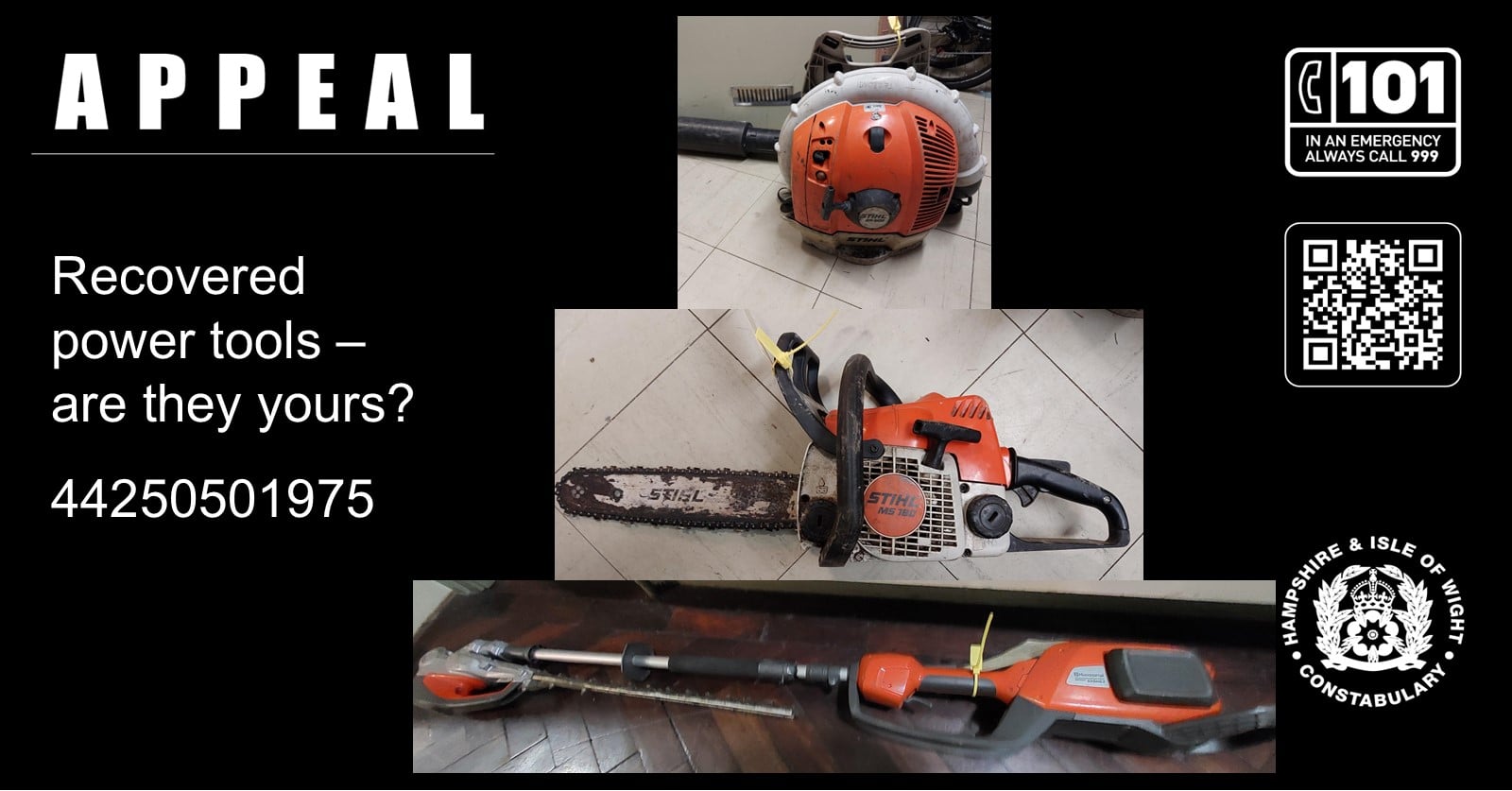 These tools were recovered from a transit van in the Romsey area on Thursday morning (6 November)