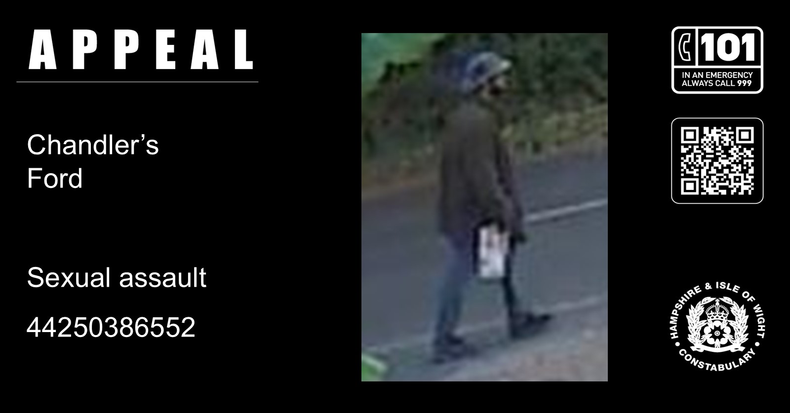 We would like to speak to this man in connection with a reported sexual assault on Baddesley Road, Chandler’s Ford