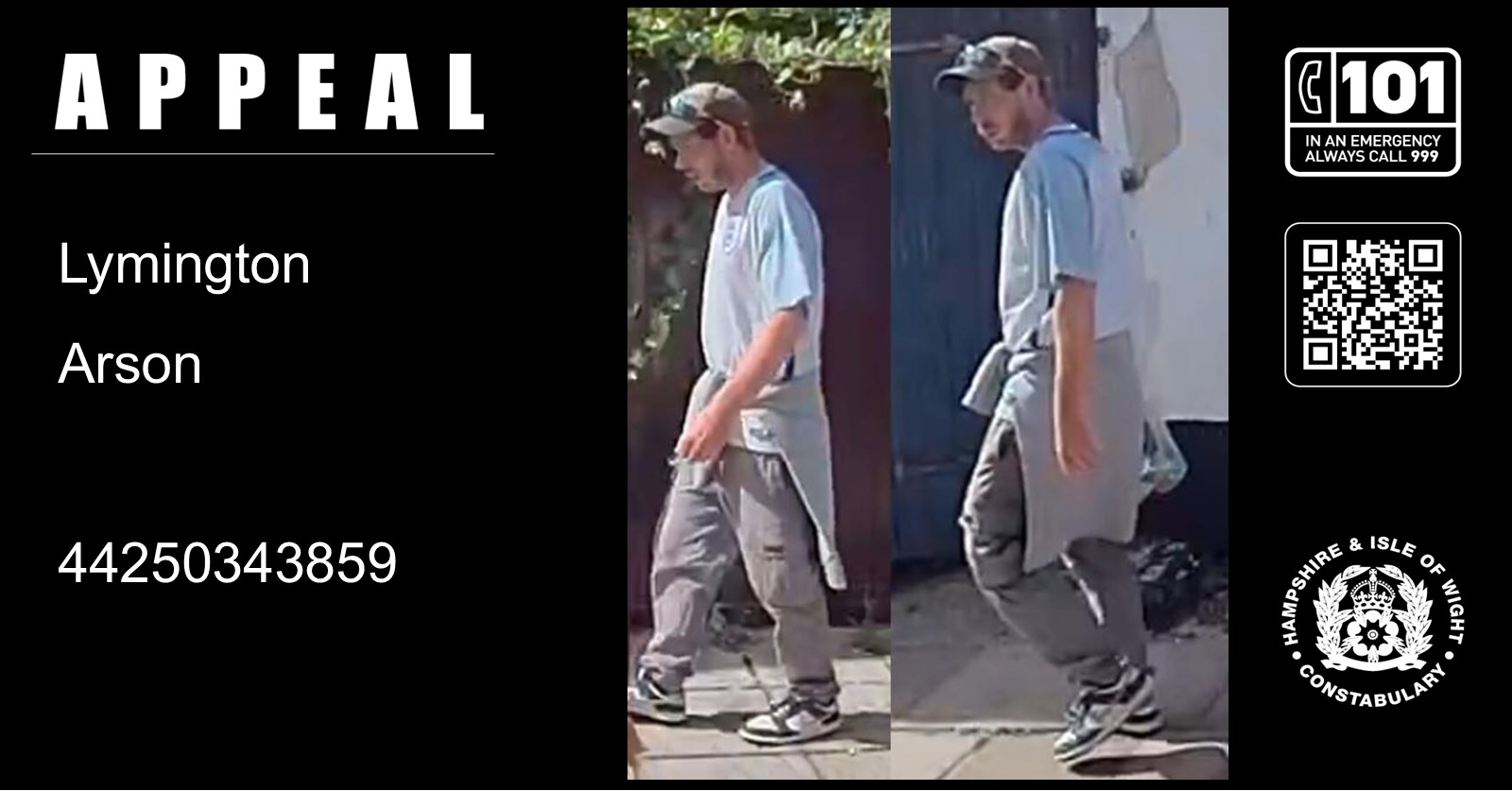 We would like to speak to this man in connection with a fire which occurred inside the men’s toilets at The Ship Inn, Quay Road, Lymington