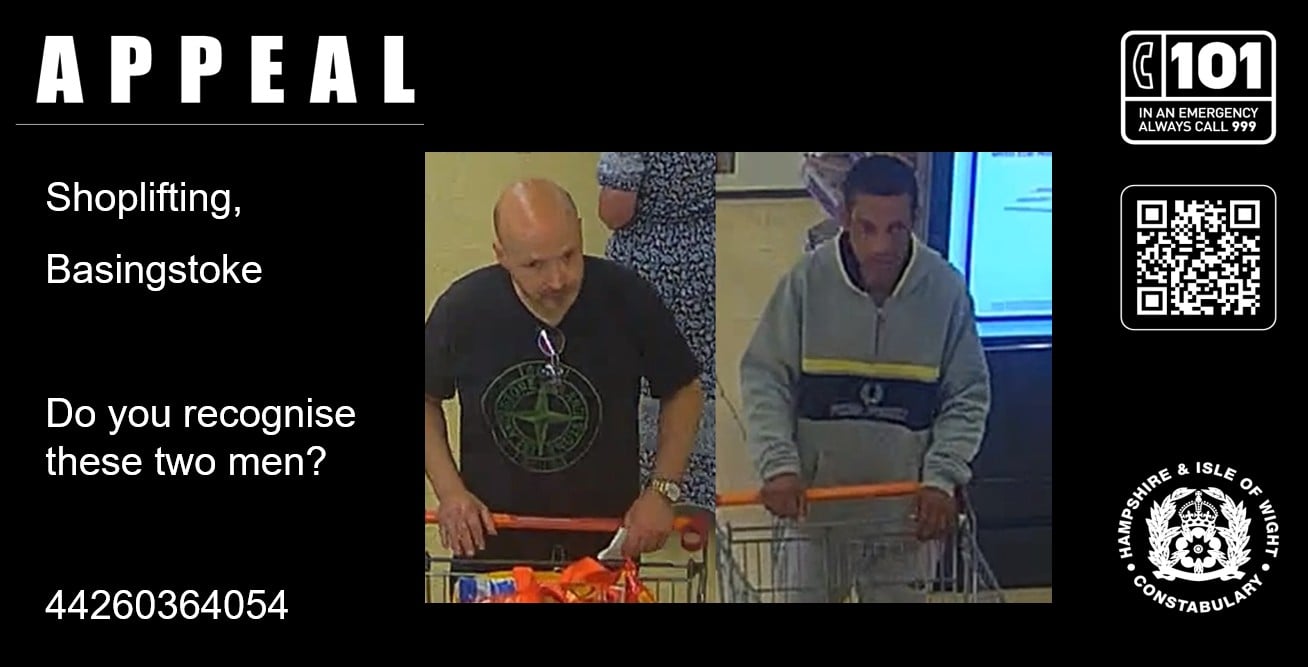 A graphic showing CCTV images of two men police would like to speak to