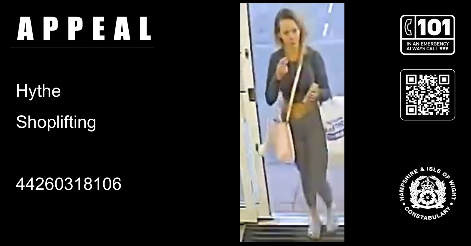 We would like to speak to this woman in connection with a reported shoplifting from One Stop, Fairview Parade, Hythe