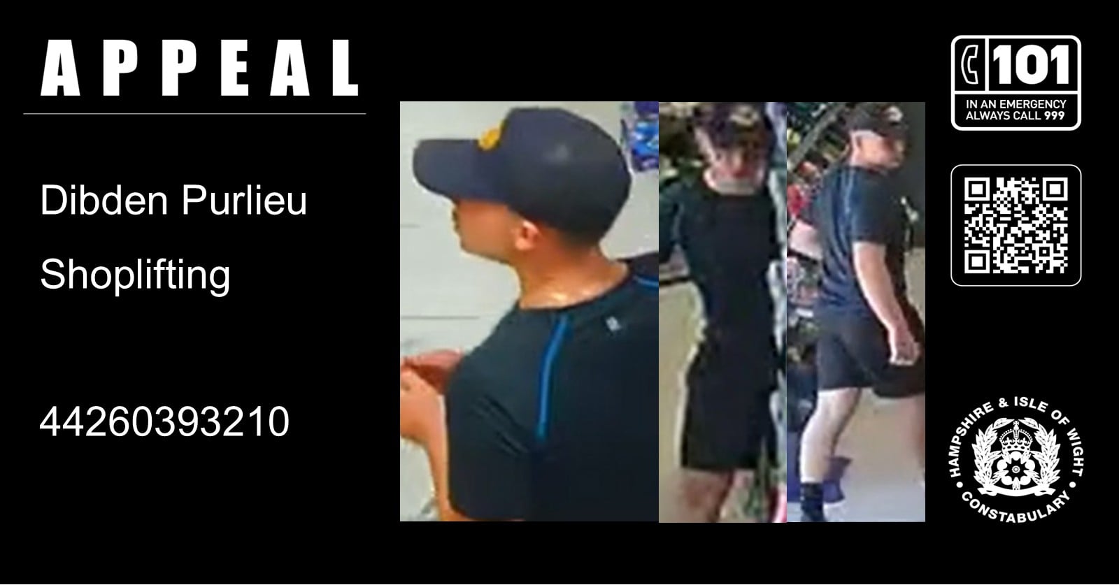 We would like to speak to this man in connection with a reported shoplifting from Tesco Express, Beaulieu Road, Dibden Purlieu