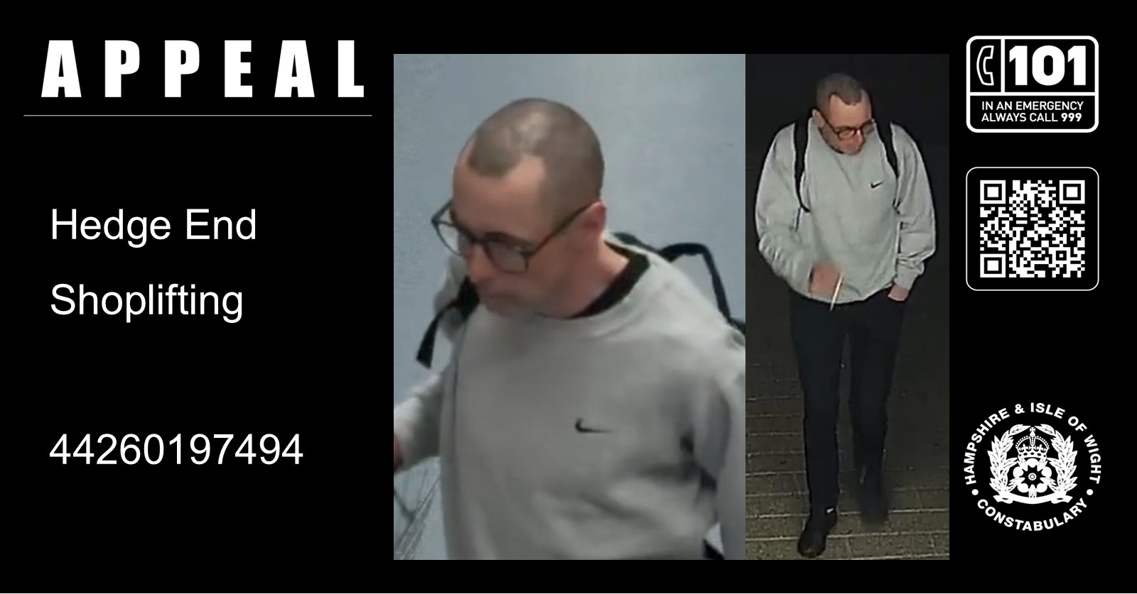 We would like to speak to this man in connection with a reported shoplifting from B&M Stores, Tollbar Way, Hegde End