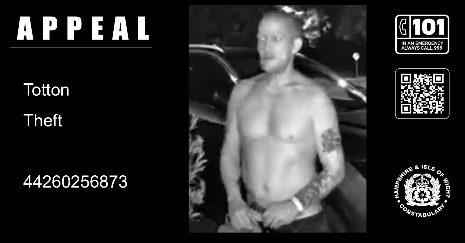 We would like to speak to this man in connection with a reported theft from an address on Knellers Lane, Totton