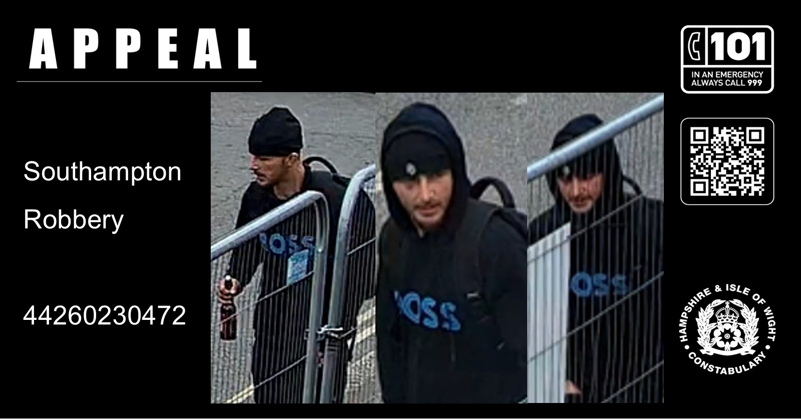 We would like to speak to him in connection with a reported robbery on Portswood Road in Southampton