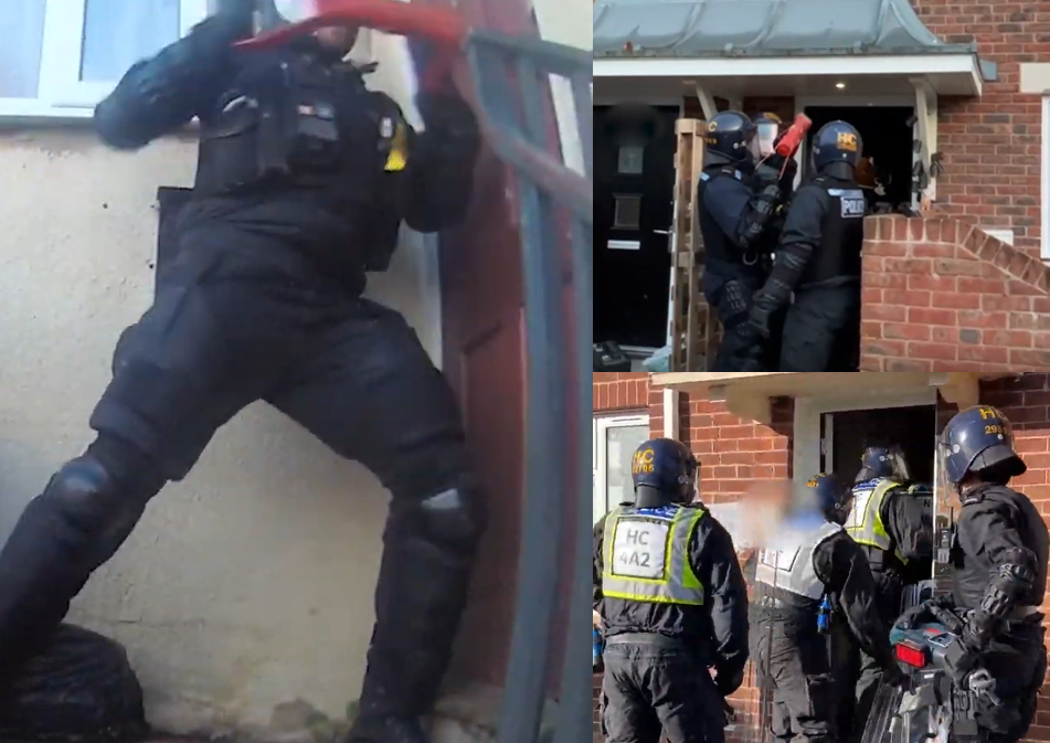 Images of officers carrying out warrants at addresses as part of County Lines Intensification Week