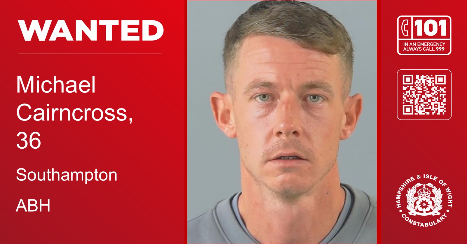 The 36-year-old is wanted in connection with an ongoing investigation into criminal damage, harassment and an assault
