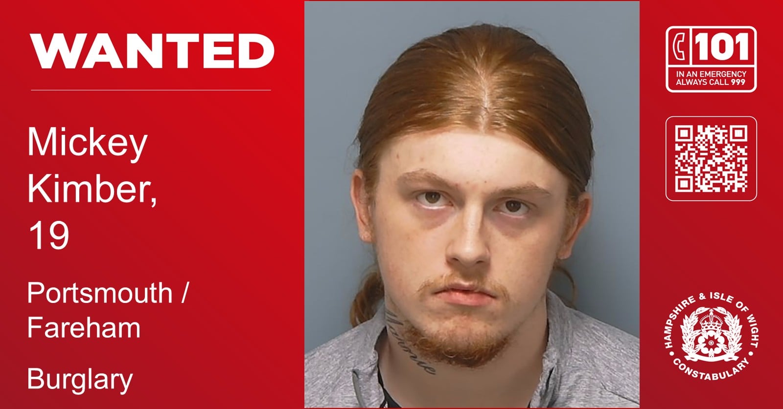 The man is wanted in connection with an ongoing residential burglary investigation following an incident in Fareham last month