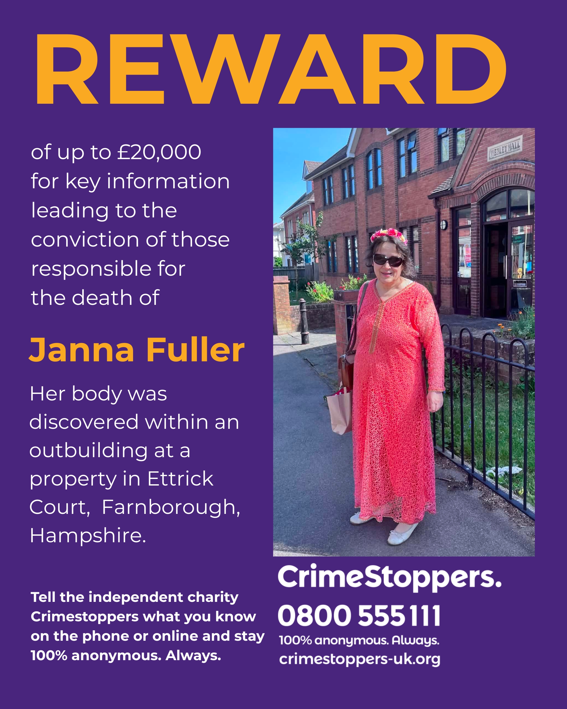 Murder investigation in Farnborough - Crimestoppers offer £20,000 reward for information