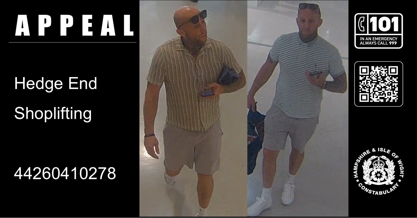 We would like to speak to this man in connection with two reported shopliftings from a store in Hedge End