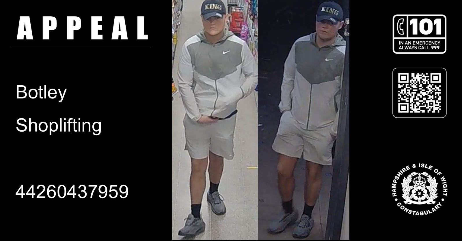 We would like to speak to this man in connection with a reported shoplifting from a store in Botley