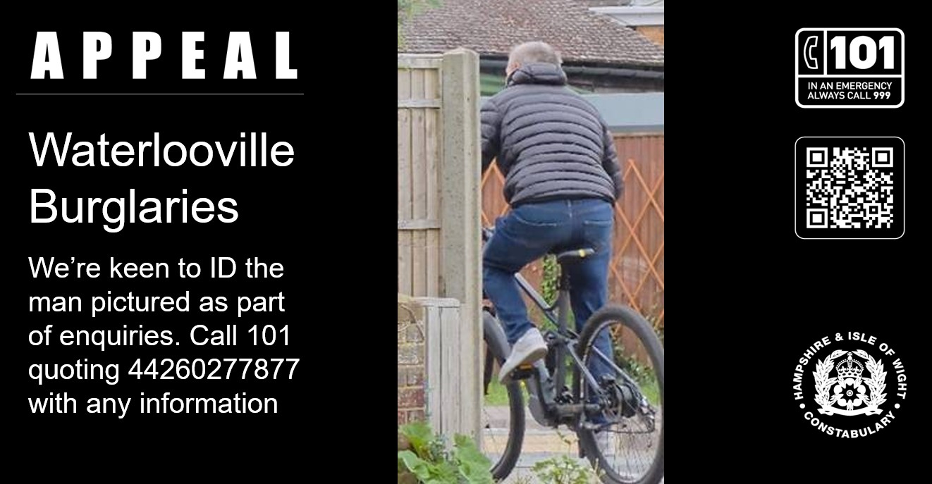 Police investigate Waterlooville burglaries and release image of man