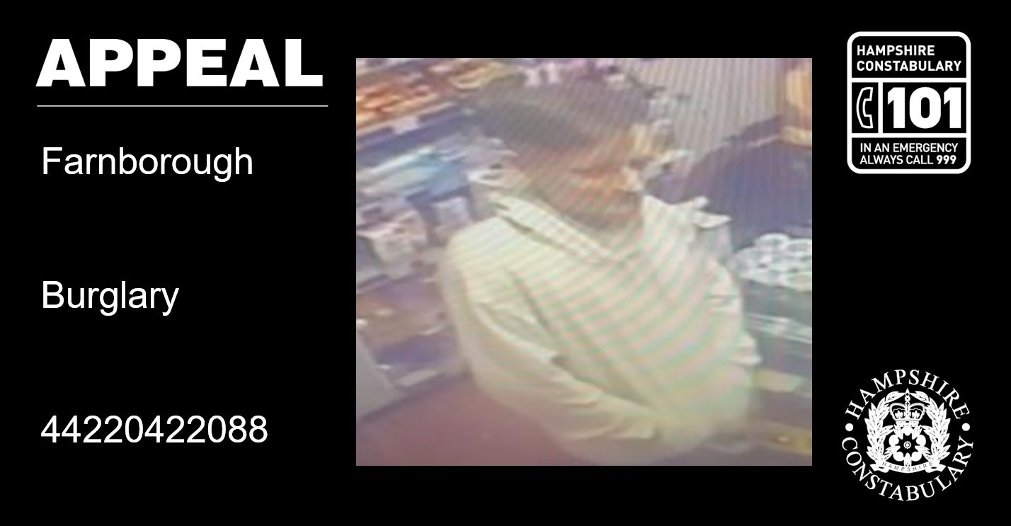 CCTV image released following report of a burglary in Farnborough 