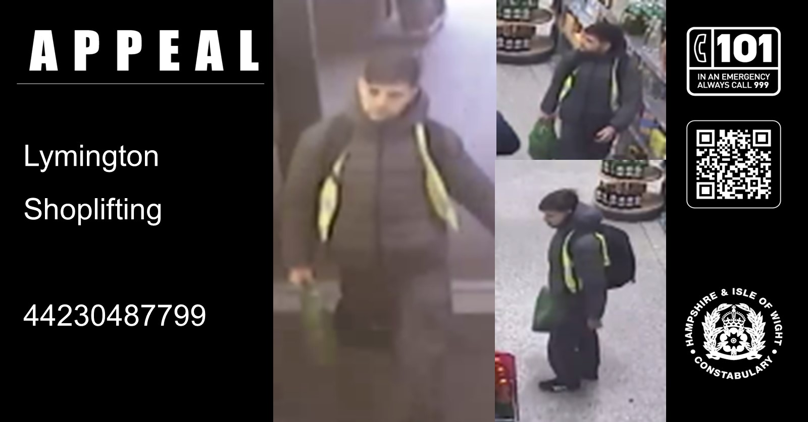 We would like to speak to this man in connection with a theft of alcohol from Waitrose, Stanford Road, Lymington.
